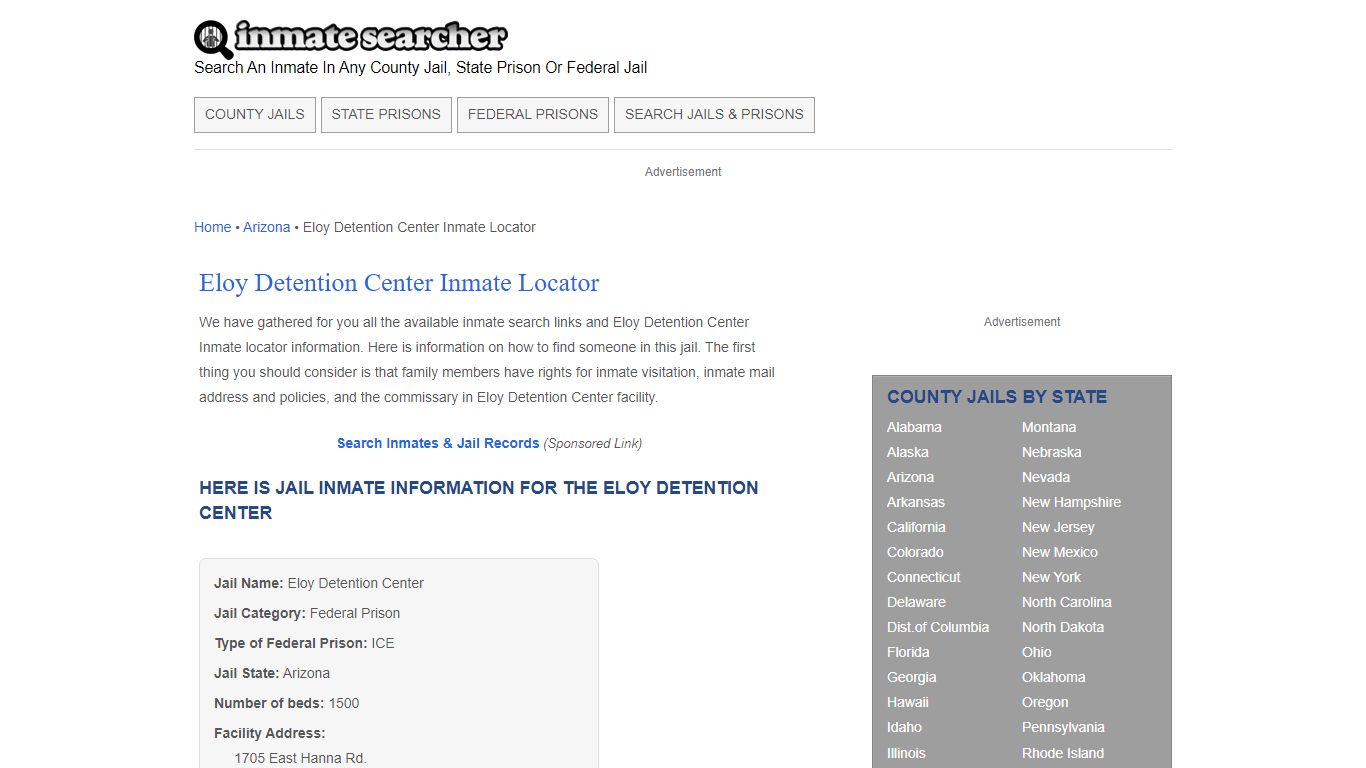 Eloy Detention Center Inmate Locator - Inmate Searcher