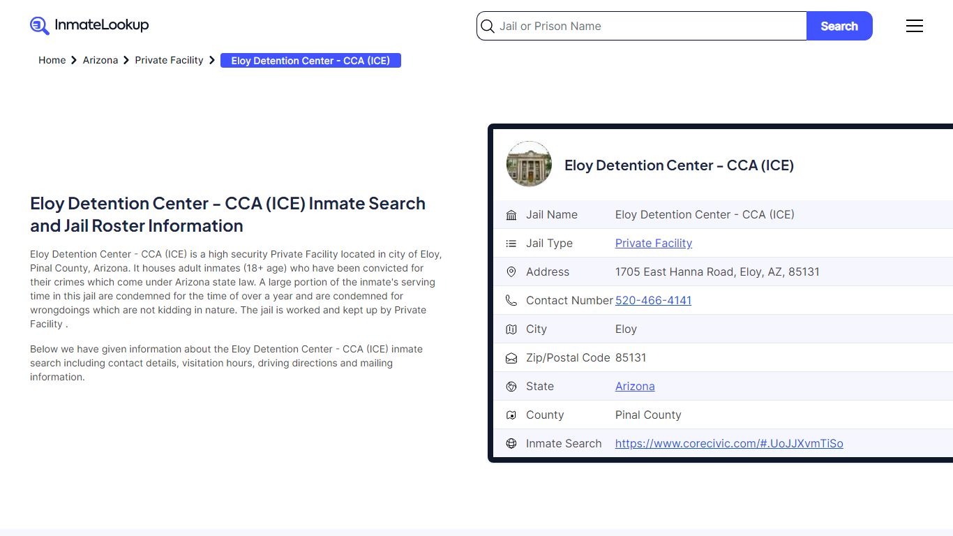 Eloy Detention Center - CCA (ICE) Inmate Search, Jail Roster, Bookings ...