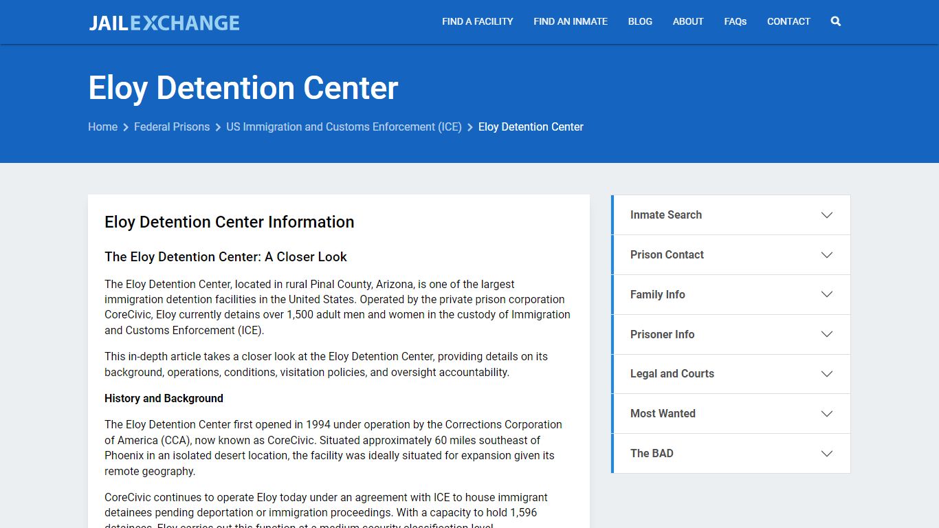 Federal Inmate Search - Eloy Detention Center - Jail Exchange