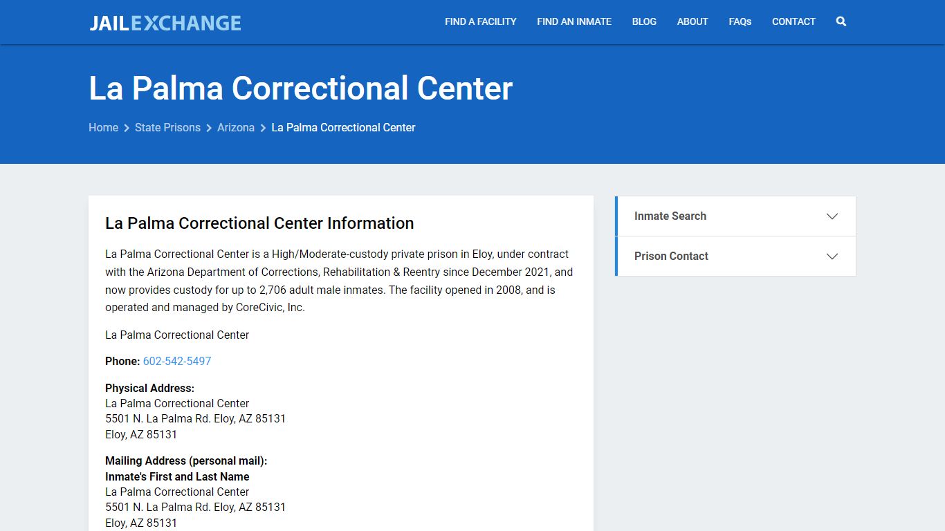 La Palma Correctional Center Inmate Search, AZ - Jail Exchange